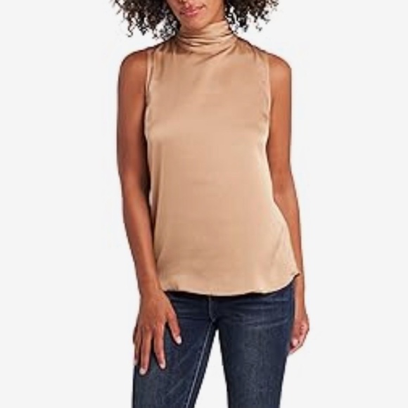 Vince Camuto Sleeveless Mock Neck Hammer Satin Blouse NEW WITH TAGS - Picture 5 of 5